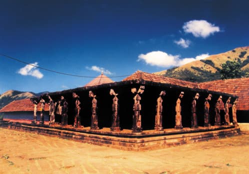 Stone-pillared Thirunelli Temple beneath the Brahmagiri hills